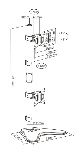 BRATECK βάση γραφείου LDT66-T02V για 2 οθόνες 17"-32", 9kg ανά οθόνη - Image 5