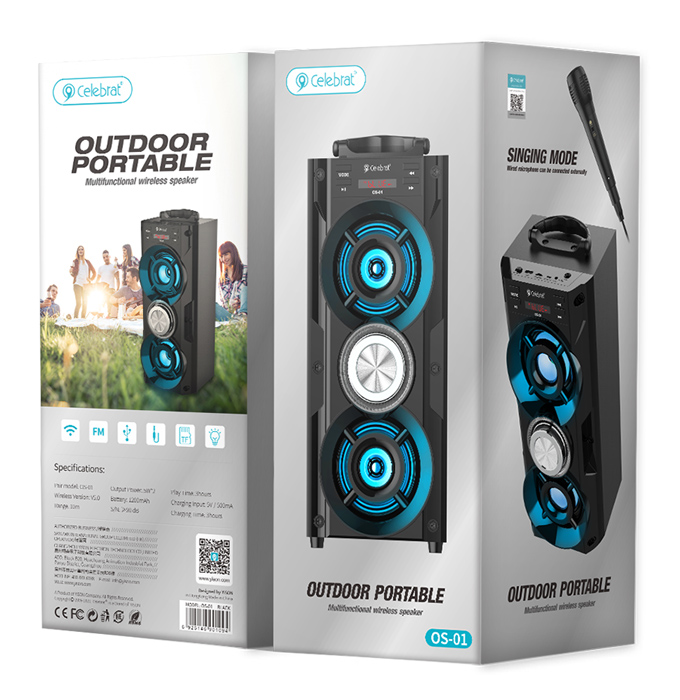 CELEBRAT φορητό ηχείο OS-01, 10W, 1200mAh, Bluetooth, FM, LED, μαύρο - Image 5