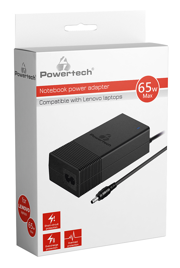 POWERTECH τροφοδοτικό laptop PT-1038 για Lenovo, 65W, 1.8m, μαύρο - Image 2
