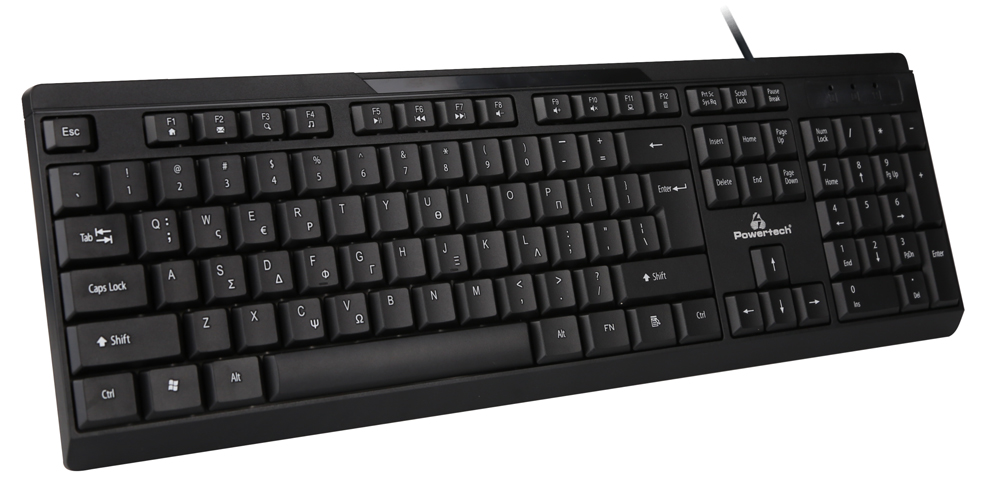 POWERTECH πληκτρολόγιο PT-1069, ενσύρματο, multimedia, 1.4m EN/GR, μαύρο - Image 2