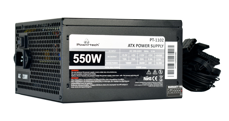POWERTECH τροφοδοτικό για PC PT-1102, 550W, ATX, 120mm Fan - Image 3