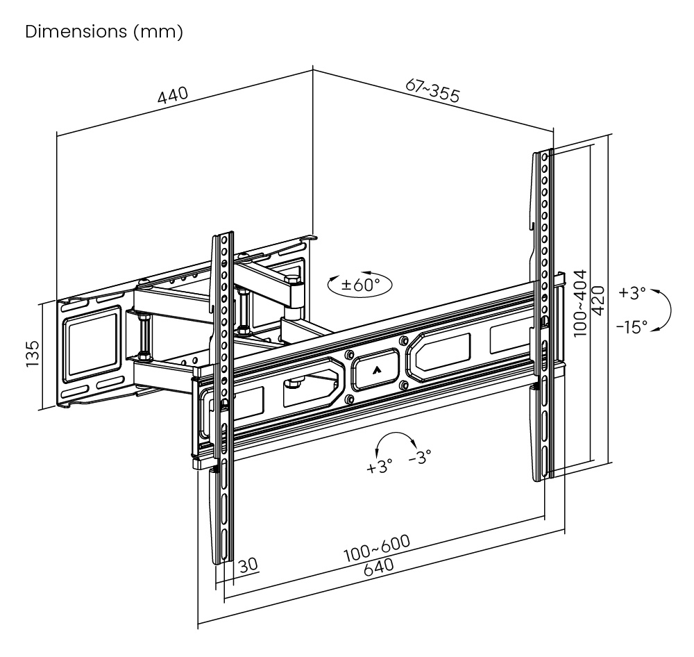 POWERTECH επιτοίχια βάση PT-1130 για τηλεόραση 37-80", full motion, 40kg - Image 5