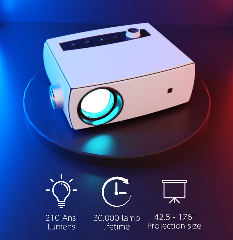 POWERTECH LED βιντεοπροβολέας PT-1158, Full HD, λευκός - Image 2