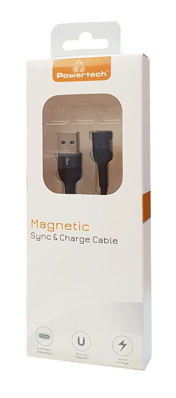 POWERTECH Καλώδιο USB 2.0 PT-757, μαγνητικό, 1m, μαύρο - Image 2