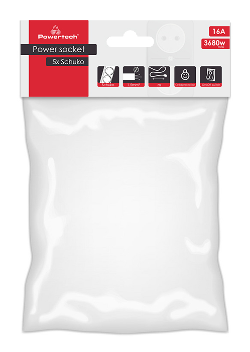 POWERTECH πολύπριζο PT-877, 5x schuko, 16A, 3m, μαύρο - Image 2
