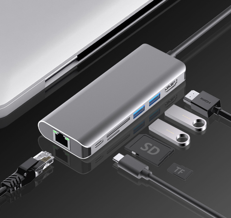 POWERTECH docking station PTH-112, 7 θυρών, USB-C σύνδεση, 100W PD, γκρι - Image 2