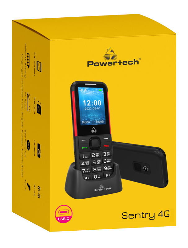 POWERTECH κινητό τηλέφωνο Sentry 4G PTM-33, SOS Call, με φακό, μαύρο - Image 3