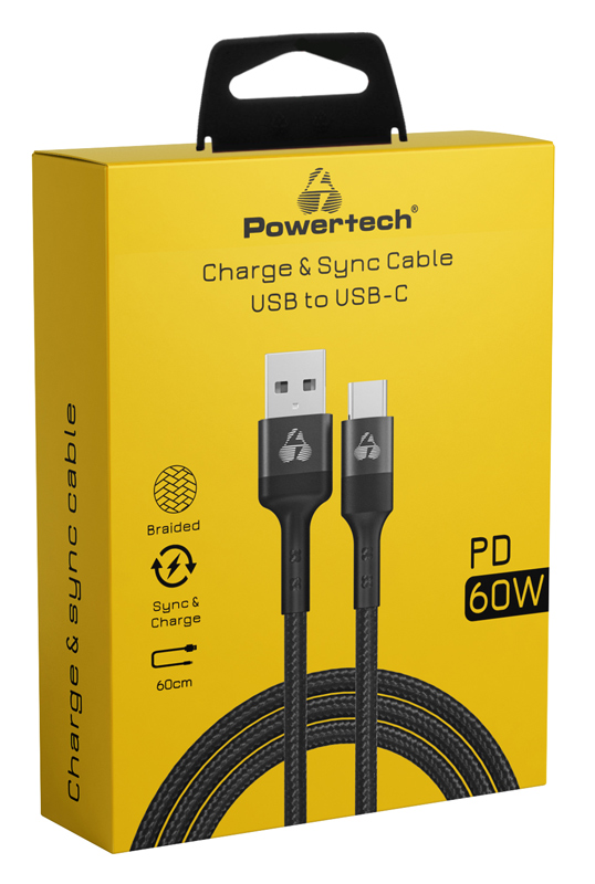 POWERTECH καλώδιο USB σε USB-C PTR-0129, PD 60W, copper, 60cm, μαύρο - Image 2
