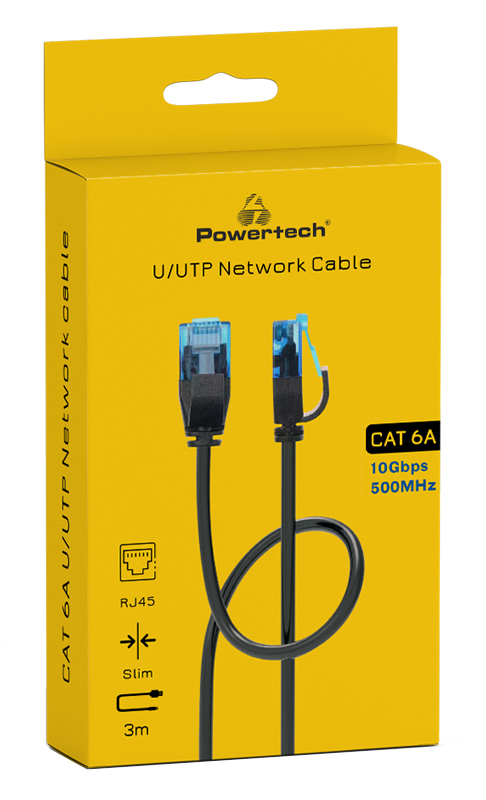 POWERTECH καλώδιο δικτύου PTR-0144 Cat 6a U/UTP, copper, slim, 3m, μαύρο - Image 2
