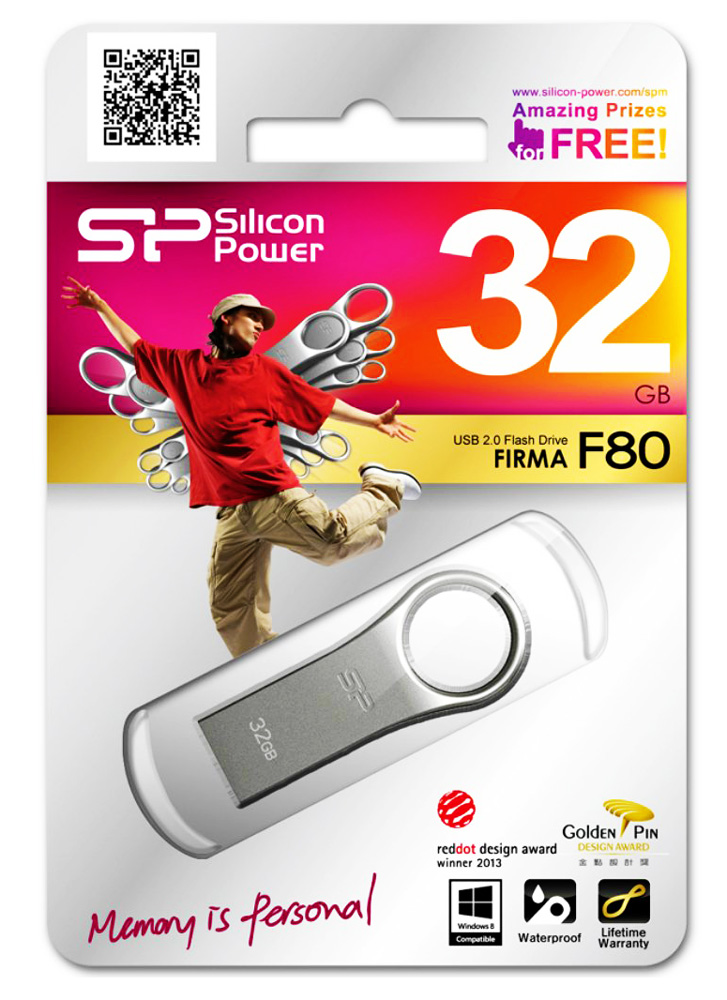 SILICON POWER USB Flash Drive Firma F80, 32GB, USB 2.0, Silver - Image 2