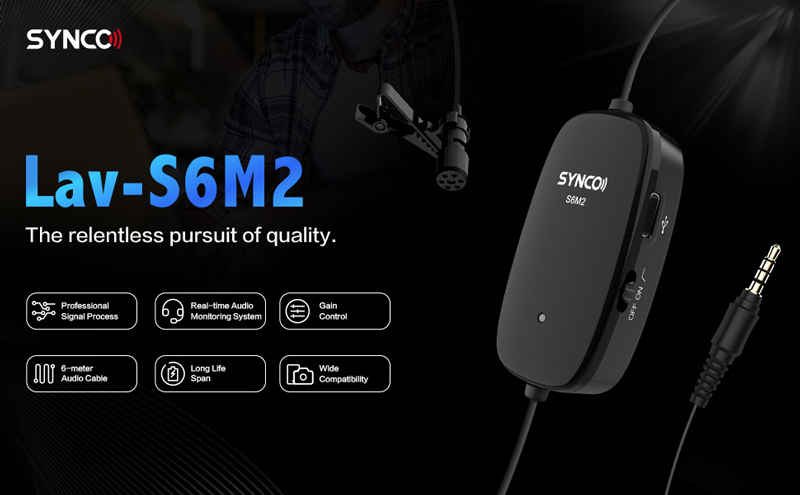 SYNCO μικρόφωνο Lav-S6M2, clip-on, omnidirectional, 3.5mm, 400mAh, μαύρο - Image 2