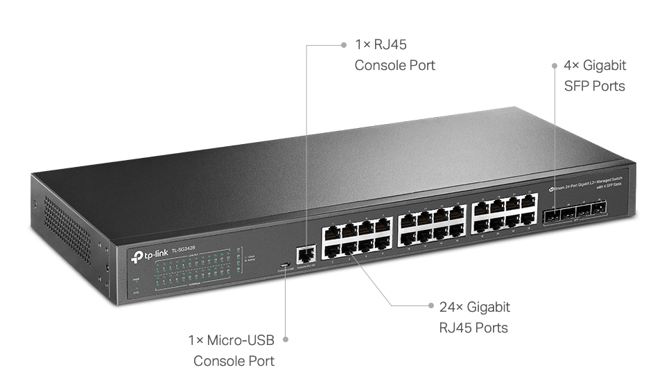 TP-LINK L2+ managed switch TL-SG3428, 24-Port Gigabit, 4x SFP, Ver. 2.0 - Image 2