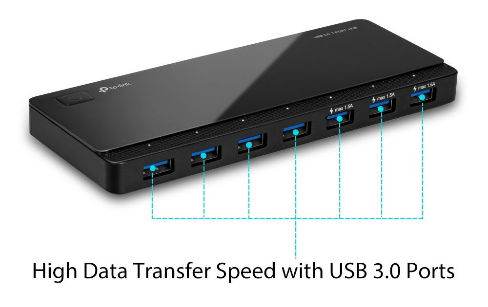 TP-LINK USB hub UH700, 7x θυρών, 5Gbps, 5V/1.5A, USB σύνδεση, μαύρο - Image 3