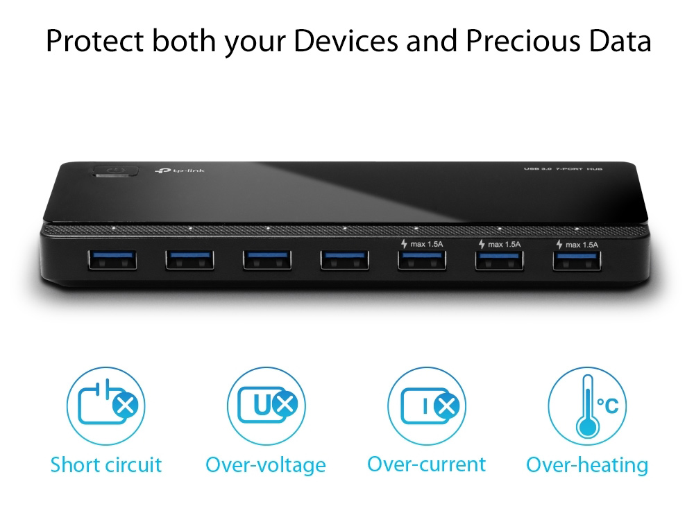 TP-LINK USB hub UH700, 7x θυρών, 5Gbps, 5V/1.5A, USB σύνδεση, μαύρο - Image 4