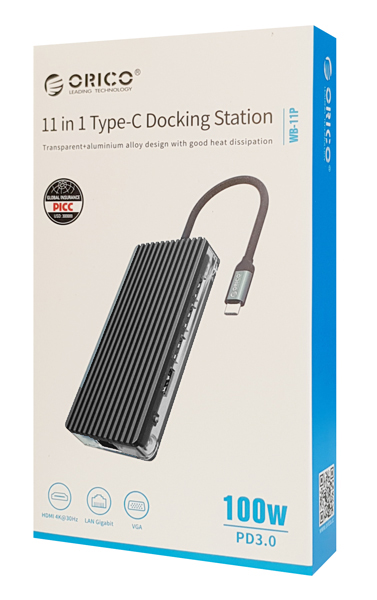 ORICO docking station WB-11P, 11 θυρών, USB-C σύνδεση, 100W PD, 4K, γκρι - Image 4