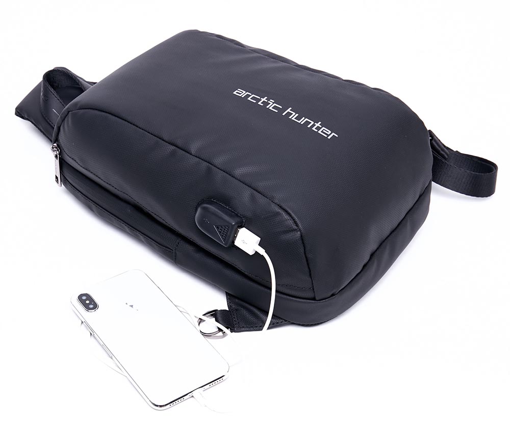 ARCTIC HUNTER Τσάντα Crossbody XB-00081-BK, USB, μαύρη - Image 3