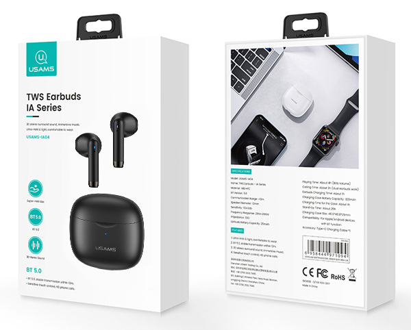 USAMS earphones IA04 με θήκη φόρτισης, True Wireless, μαύρα - Image 4