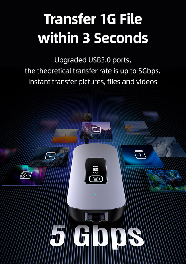 USAMS docking station US-SJ643, 8 θυρών, USB-C, 4K, 100W PD, LAN, γκρι - Image 3
