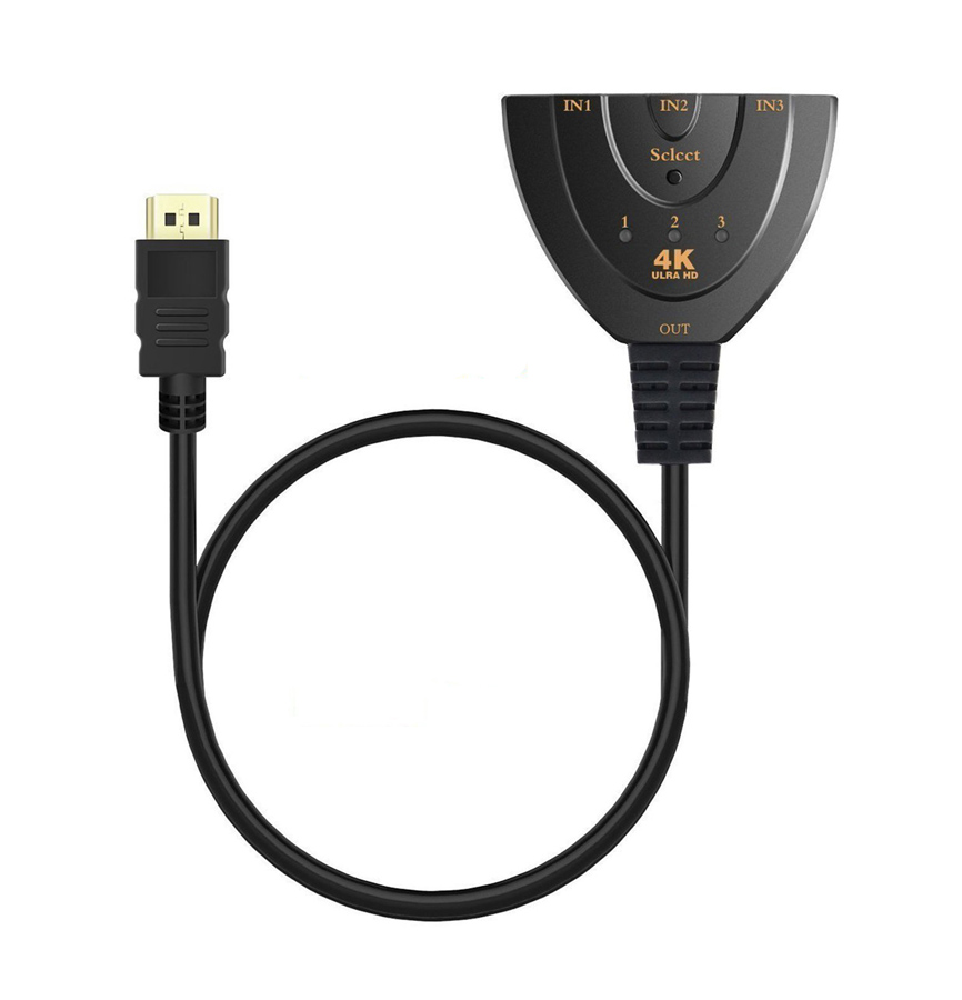 POWERTECH HDMI Switch 3x1 pigtail, 4K x 2K & 3D, 0.50m, Black