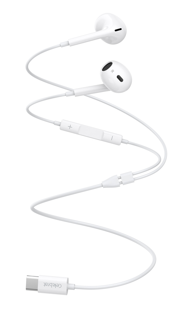 CELEBRAT earphones με μικρόφωνο E400, USB-C, 1.2m, λευκά - Image 3