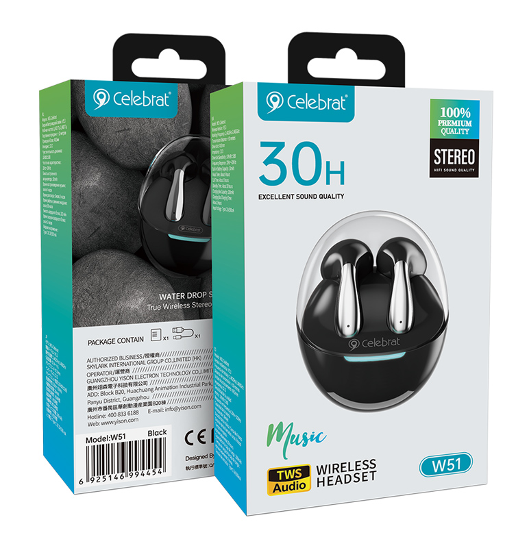 CELEBRAT earphones με θήκη φόρτισης W51, True Wireless, μαύρα - Image 5