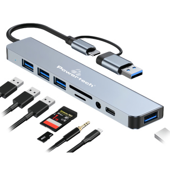 POWERTECH docking station PTR-0151, 8 θυρών, USB & USB-C σύνδεση, γκρι