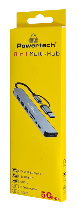 POWERTECH docking station PTR-0151, 8 θυρών, USB & USB-C σύνδεση, γκρι - Image 3