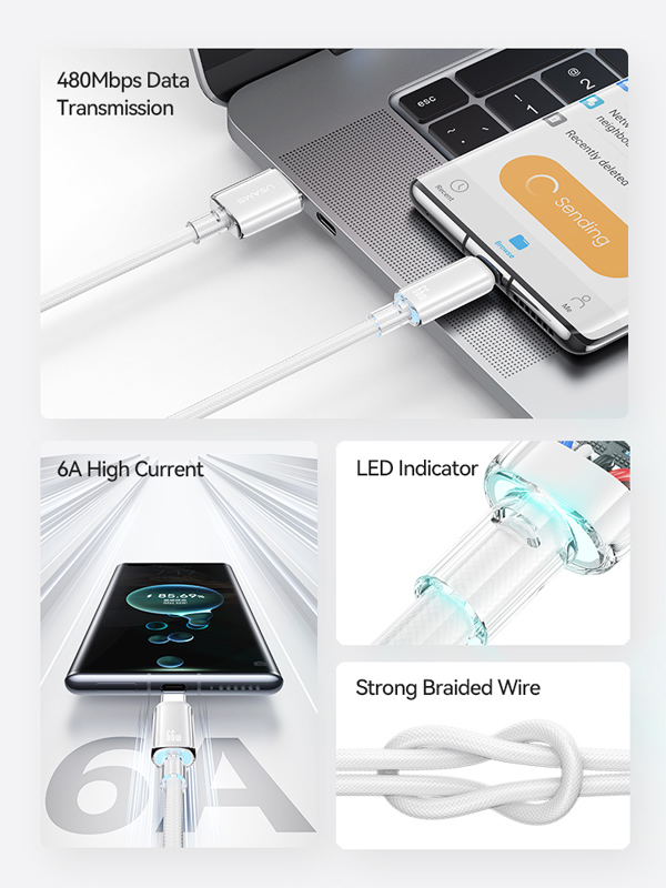 USAMS καλώδιο USB-C σε USB US-SJ658, 66W, 480Mbps, 1.2m, μαύρο - Image 2