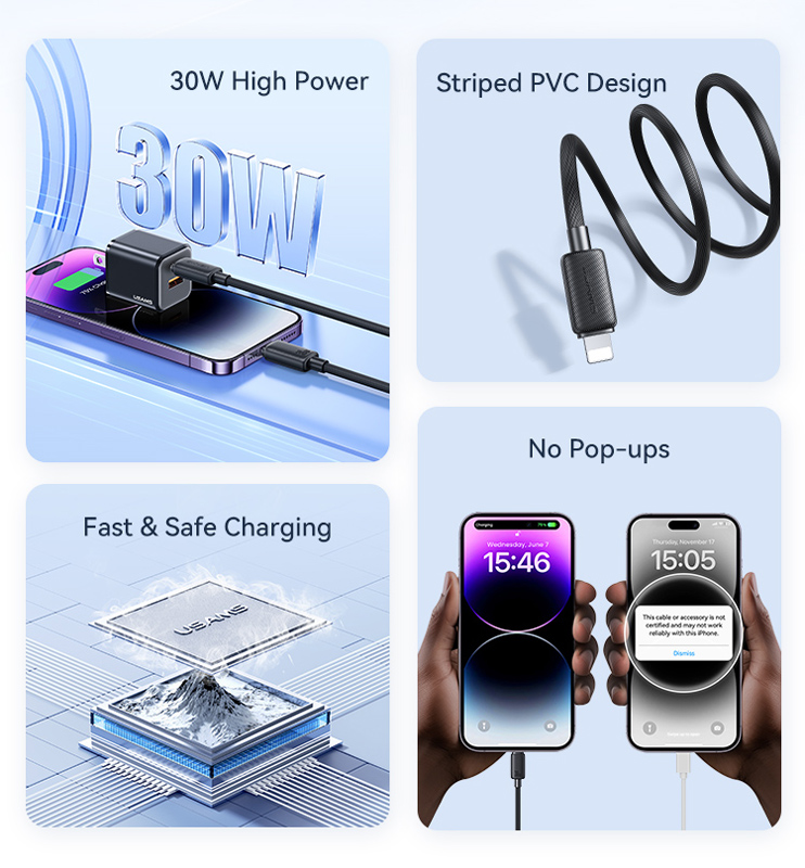 USAMS καλώδιο Lightning σε USB-C US-SJ692, 30W, 480Mbps, 1m, λευκό - Image 2