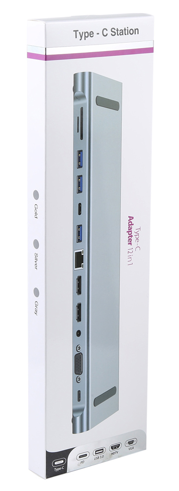 POWERTECH docking station BYL-2003U2, 12 θυρών, βάση laptop, USB-C, γκρι - Image 5