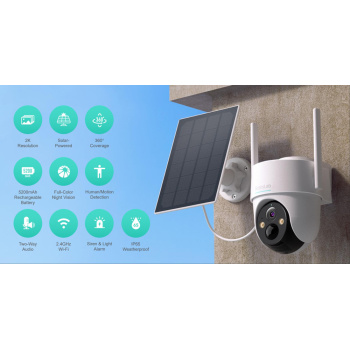 BOTSLAB smart ηλιακή κάμερα W313, 3MP/2K, WiFi, PTZ, SD, 5200mAh, IP65