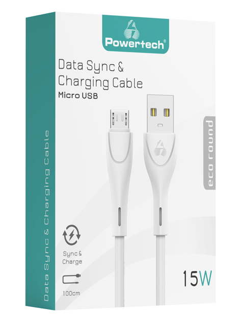 POWERTECH καλώδιο USB σε Micro USB eco round PTR-0106, 15W 3A, 1m, λευκό - Image 3