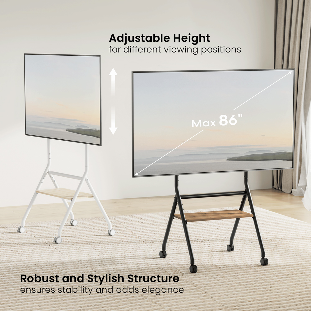 BRATECK βάση δαπέδου TTF13E-46FW για τηλεόραση 37-86" έως 80kg, με ράφι & ροδάκια - Image 2