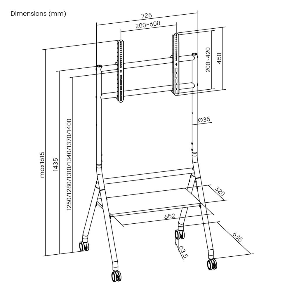 BRATECK βάση δαπέδου TTF13E-46FW για τηλεόραση 37-86" έως 80kg, με ράφι & ροδάκια - Image 5