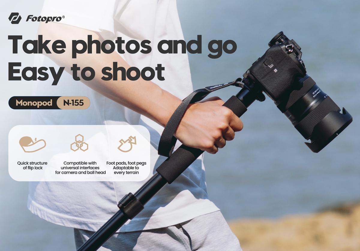 FOTOPRO μονόποδο φωτογράφισης N-155, πτυσσόμενο έως 155cm, έως 2kg, μαύρο - Image 3
