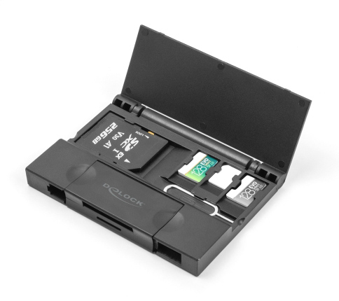 DELOCK card reader 91014 για SD & micro SD, με θήκη, USB/USB-C, 5Gbps, μαύρο - Image 2
