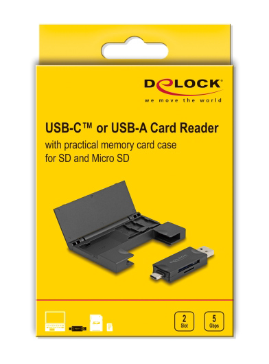 DELOCK card reader 91014 για SD & micro SD, με θήκη, USB/USB-C, 5Gbps, μαύρο - Image 5
