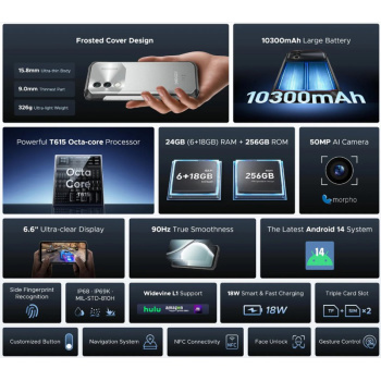 DOOGEE smartphone Blade10 Power, 6.6″, 6/256GB, 10300mAh, IP68/IP69K, μαύρο