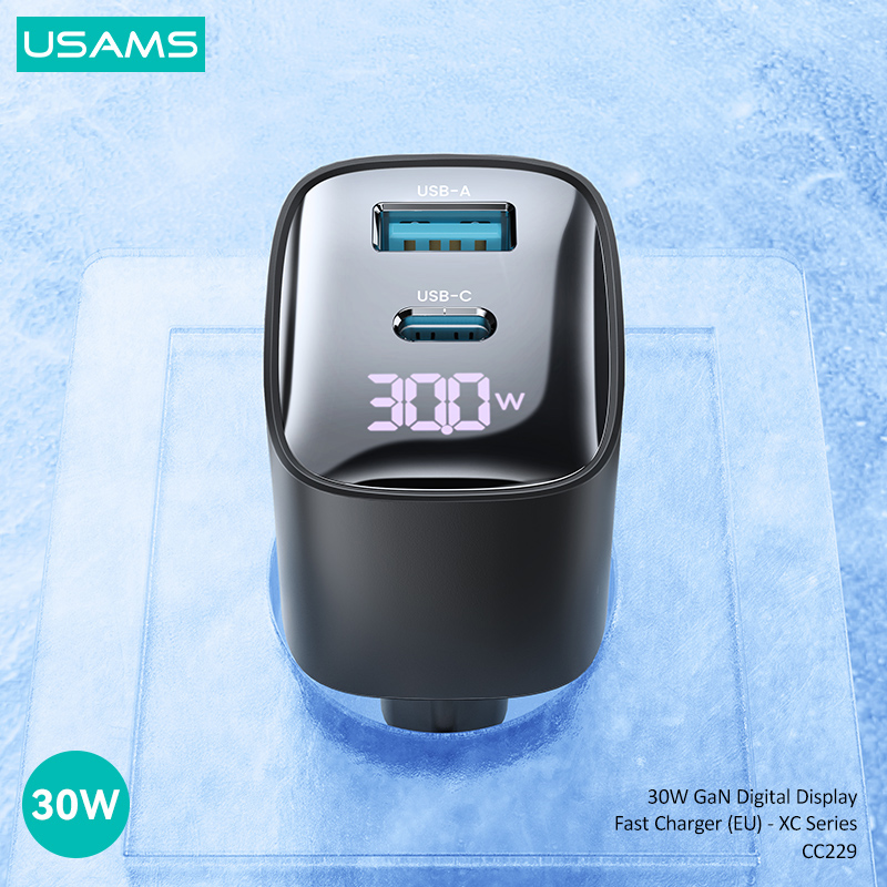 USAMS φορτιστής τοίχου US-CC229, USB & USB-C, 30W, GaN, λευκός - Image 4