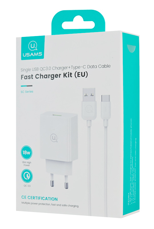 USAMS φορτιστής τοίχου SCXLTZ02 με καλώδιο USB-C, USB, 18W, λευκός - Image 4