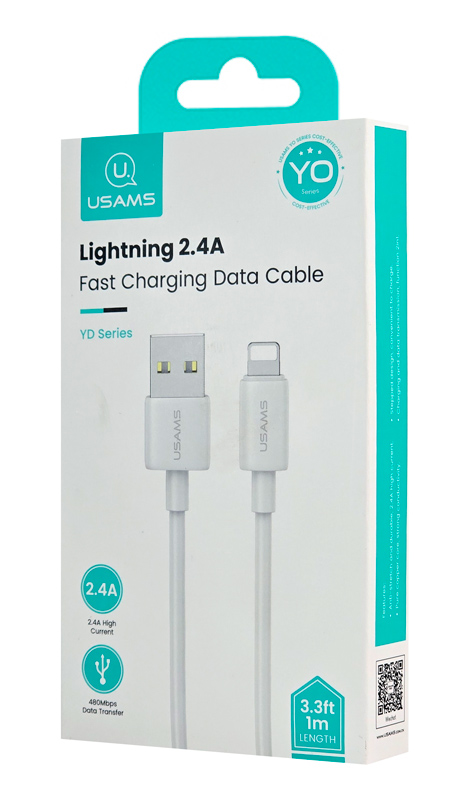 USAMS καλώδιο Lightning σε USB US-SJ709, 12W, 480Mbps, 1m, λευκό - Image 3