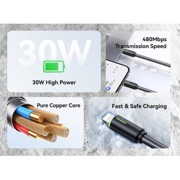 USAMS καλώδιο Lightning σε USB-C US-SJ735, 30W, 480Mbps, 1m, λευκό
