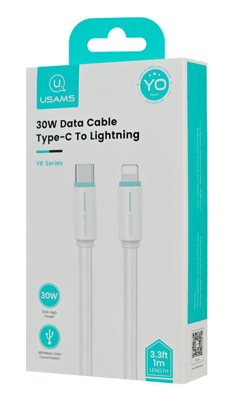 USAMS καλώδιο Lightning σε USB-C US-SJ735, 30W, 480Mbps, 1m, λευκό - Image 4