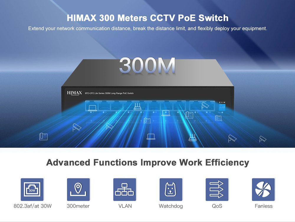 HIMAX PoE switch PS1802E-L, 8x Ethernet PoE & 2x Ethernet θύρες, έως 100Mbps - Image 5