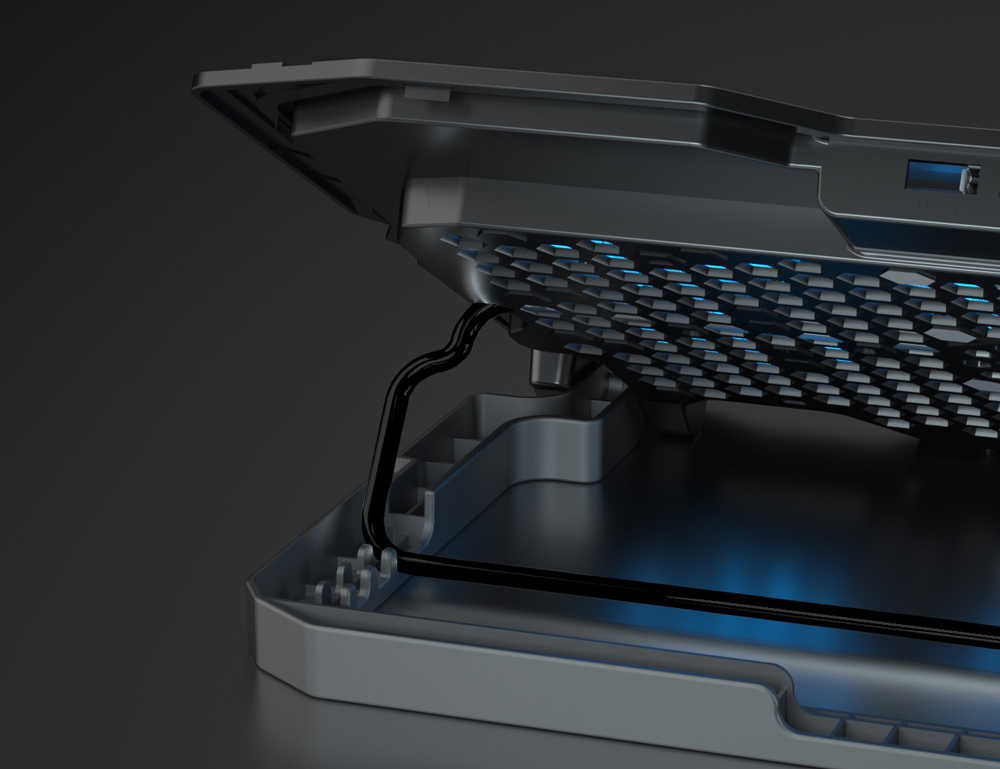 POWERTECH βάση & ψύξη laptop PT-1346, έως 15.6", 2x 125mm LED fan, μαύρη - Image 3