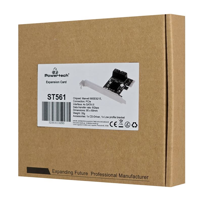 POWERTECH κάρτα επέκτασης PCIe σε 4x SATA III ST561, 6Gbps, 95x69mm - Image 2