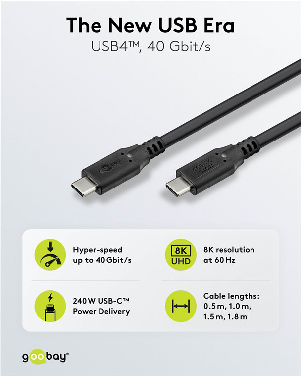 GOOBAY καλώδιο USB-C 74185, USB4, 240W, 40Gbps, 8K/60Hz, 1.8m, μαύρο - Image 5