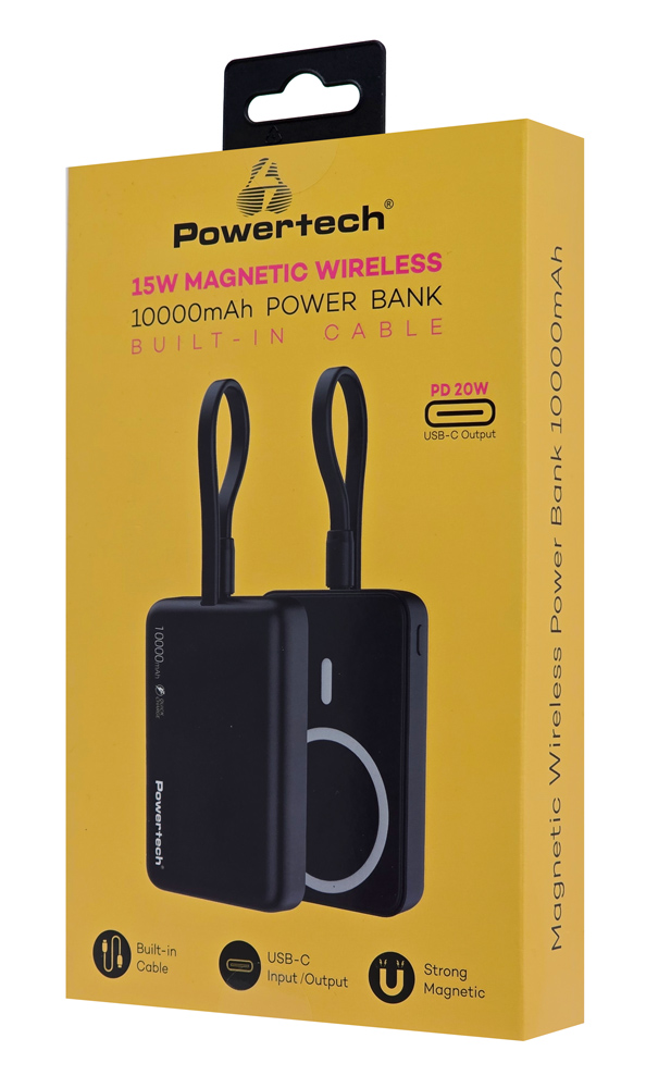 POWERTECH power bank PT-1376 με καλώδιο, 10000mah, magnetic wireless, 20W, μαύρο - Image 4