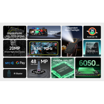 ULEFONE smartphone Armor X31, 6.56″, 6/128GB, 6050mAh, IP68/IP69K, μαύρο