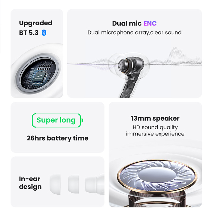 USAMS earphones με θήκη φόρτισης US-XD19, TWS, ENC, Φ13mm, μαύρα - Image 2